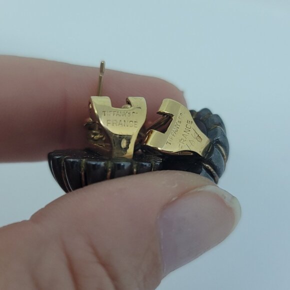 s-l400.jpg Rare HTF Hematite & 18K Flower Earrings